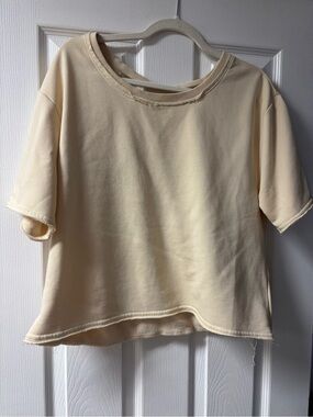 Z Supply Cream Raw-Edge Short Sleeve Sweatshirt
